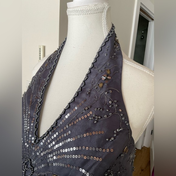 Bellissma Fashions Beaded Chiffon Evening Dress | Smoky Gray | Size 14 - Picture 2 of 6